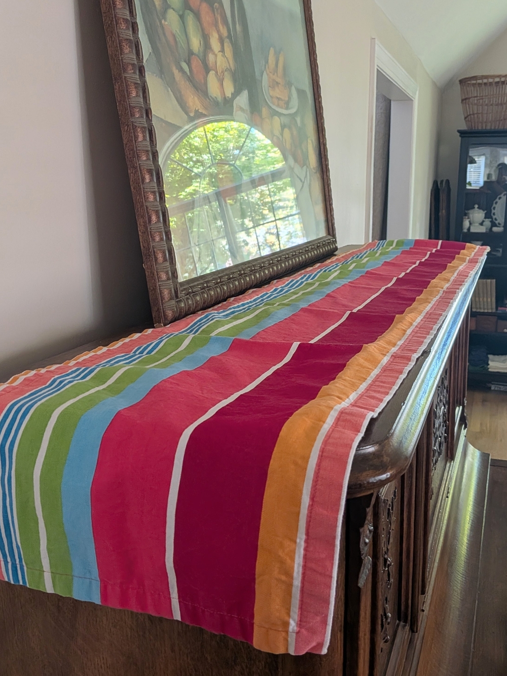 Striped Multicolor Table Runner - Vibrant Red, Blue, Green, Orange